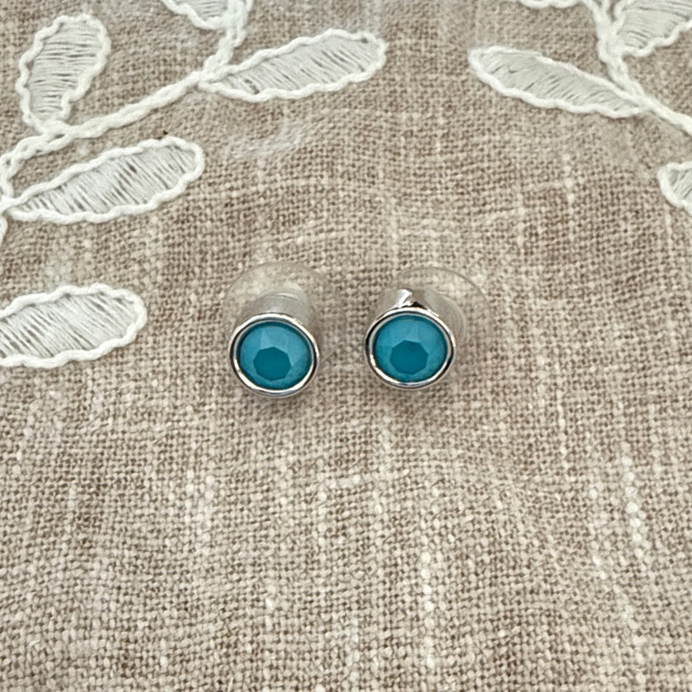 Touchstone Crystal Turquoise Bezel Stud Earrings - Women Jewelry